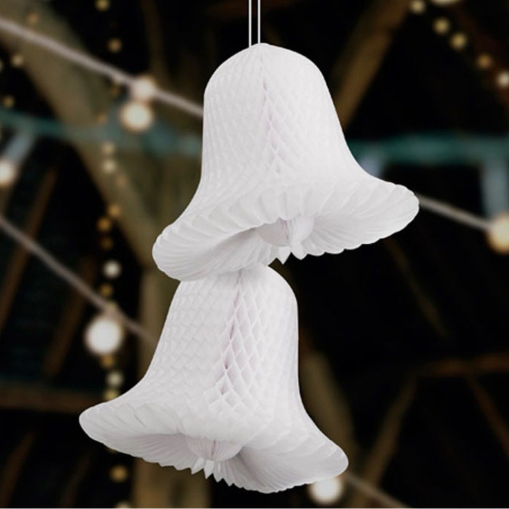8 PACK HONEYCOMB BRIDAL WHITE PAPER BELLS BY VICTORIA LYNN 9” 11” 15” Wedding